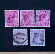 GB KEV11  Surface-Printed 5/- & 2/6 Lilac Rose Used Stamps x5, USED. picture