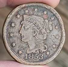 1853 Braided Hair Head LARGE CENT - EARLY COPPER 1 Penny - (FULL LIBERTY) - L220 picture