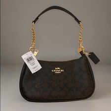 COACH NWT  Teri Shoulder Bag In Signature Canvas/Gold/Walnut/Black New CA548 picture