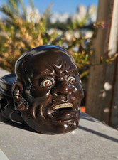 Antique Japanese Miniature Noh Theatre Mask – Ō-tobide (大飛出) Style – Papier-Mâch picture