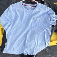 Tommy Hilfiger Men's Blue L Crew Neck Short Sleeve Cotton Knit Pocket Logo Tee picture