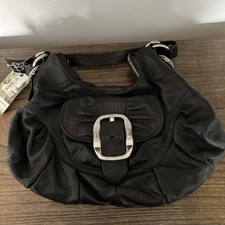 NWT B. Makowsky Y2K Maui Hobo In Black Leather w/ Silver Hardware Dustbag Incl. picture