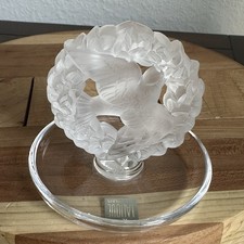 VTG Lalique Pax Dove in Wreath Ring Tray 3.5 Inch Frosted Crystal Signed Label picture