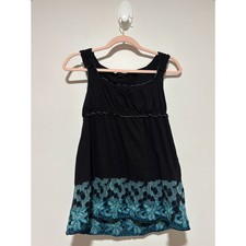 BCBGMAXAZRIA Black and Blue Embroidered Vintage Babydoll Blouse picture