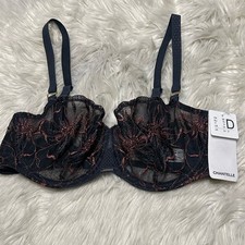 Chantelle 34D Bra Blue Fleurs Signature Lace Demi Sheer C12Q50 NEW $125 picture