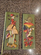 Vintage Burwood 1976 Elf Mushroom Wall Plaques M-132 M-133 Pair Woodland... picture