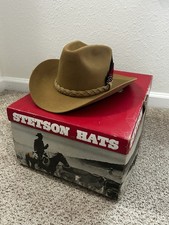 Vintage John B Stetson 4X Beaver Western Cowboy Hat Beige Sz 6 7/8 Braided Strap picture