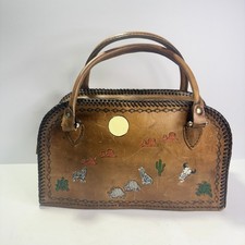 Vintage Hand Tooled Leather Purse Southwestern Desert Painted Western Satchel picture