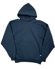 Vintage Russell Athletic Hoodie Black Blank Heavy Pullover Sweatshirt USA 90s L picture