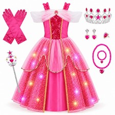 Meland Princess Costume Dress for Girls 3-4 Years Light Up Pink Outfit picture
