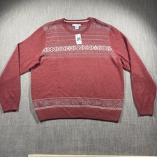 John Henry Sweater Mens 2XL Red Fair Isle Knit Crewneck Pullover Nordic picture