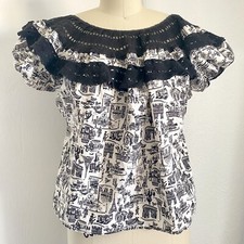1950s blouse- Fabulous Vintage 50s Novelty French PARIS Eiffel Print Shirt Top picture