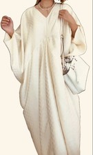 H&M Limited Edition Satin Long Kaftan V-Neck Embossed Geo Dress Pale Yellow-M/L picture