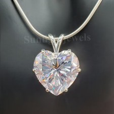 RARE 13.30 Ct White Treated Diamond Heart Cut Pendant 925 Silver Sterling picture
