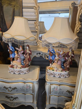 Stunning Vintage Italian Capodimonte Figural Musical tanle Lamps (Pair) picture