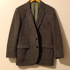 VTG 80s Harris Tweed Gray Herringbone Wool Tweed Blazer 40R 2-Button picture