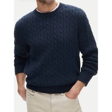 J.Crew Heritage Cotton Navy Cable Knit Classic Crewneck Sweater CO474 picture