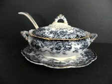 Keeling & Co Chatsworth Flow Blue Sauce Tureen Underplate & Ladle 9