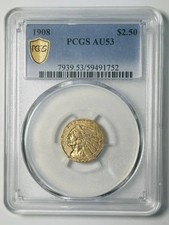 1908 P Gold Quarter Eagles $2 1/2 Indian Head PCGS AU-53 picture