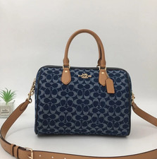 COACH CY699 Rowan Large Satchel Bag Signature Canvas Blue Brown Outlet New picture