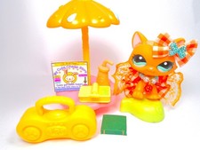 Littlest Pet Shop Brown Walking Destiny Cat #1100 & cute accessories authentic picture
