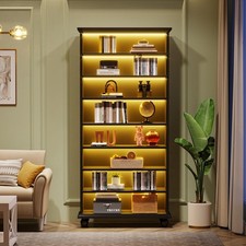 69-Inch 9-Tier LED Bookcase Solid Wood Legs Black picture