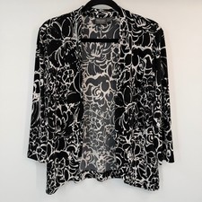 Additions by Chicos Black White Floral Open Front Cardigan Size 1 Medium Slinky picture