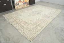 7x10 Turkish Antique Large Wool Rug Hand-Knotted Neutral Vintage Oushak Rug,486 picture