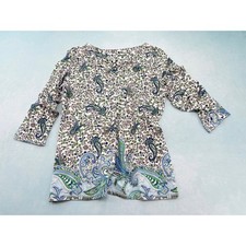 Talbots Women's Medium Blue Green Paisley Floral 3/4 Sleeve Boat Neck Tee Top picture