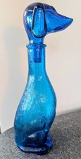 Vintage 1960s MCM Italian EMPOLI Blue Glass Dachshund Decanter RARE Excellent picture
