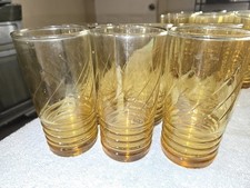 Vintage Libbey Amber Iced Tea Glasses Malibu Gold Set Of 6 Ribbed Swirl 12oz picture