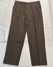 Santorelli Trousers Mens 38 Fits 36 Tobacco Brown Solid 100% Wool Pleaded Italy picture