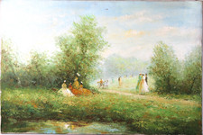 Vintage Henri Du Bois French Impressionist Oil Painting 24x36 Figures Landscape picture