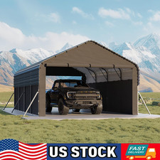 12x20 Heavy Duty Steel Car Port Enclosed Metal Carport 220g Waterproof Tarp picture