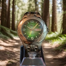 B.U.M. Equipment Mens Watch 40mm Green Sunburst Dial Day Date Quartz New Battery picture