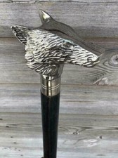 Handmade brass wolf head handle black wooden cane walking stick for father picture