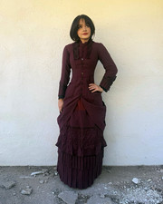 1890s victorian maroon wool & silk bustle gown | museum quality wearable antique picture