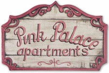 Coraline Pink Palace Apartments Decorative Wood Wall Decor - Vintage Beige picture