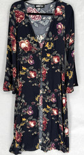 Audrey 3+1 Dress Womens Medium Black Floral Midi Duster Long Sleeve Rayon USA picture