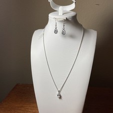 Lia Sophia NWT Rare Silver tone light blue cut crystal necklace + earrings picture
