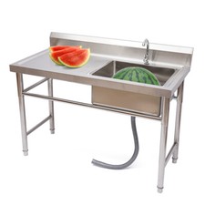 Commercial Kitchen Sink Prep Table w/ Faucet Stainless Steel Single Compartment picture