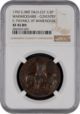 1792 Lady Godiva Coventry  Halfpenny Token NGC XF45BN Cert# 2842020-003 picture