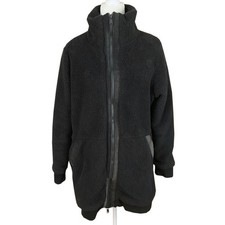 Athleta Tugga Coat Size L Black Sherpa Full Zip High Collar Pockets Cozy picture