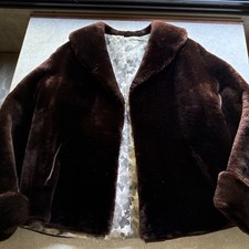 VTG 50's WISPER-LITE Chocolate Lamb Fur Coat Pockets Size M-L? READ picture