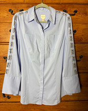 NWT Chico's Women’s Blue Button-Up Shirt Collared Embellished Long Sleeve M picture