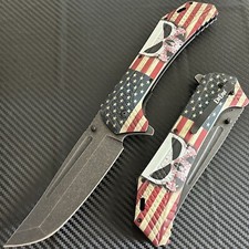 12.25” Giant USA Flag Tactical Spring Assisted Open Blade Pocket Knife Hunting picture