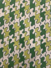 HTF VTG MCM BARKCLOTH FABRIC 3 YDS 17” X 44” MOD OP ART GREEN WIGGLE STRIPE EVC picture