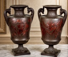 Pair Wilhelm Schiller Sohn Majolica Siderolith Basalt Urns Vases #160 Very Rare picture