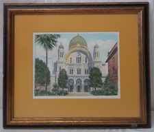 Antique Sziklay Bela a Colored Etching St. Vicent Aosia Italy Signed and Framed picture