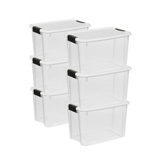 Sterilite 30 Qt Clear Plastic Stackable Storage Bin w/ Latch Lid, White (6 Pack) picture